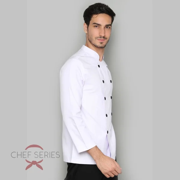 Chef Series SIMPLE Series Tangan Panjang Baju Koki - Putih Kancing Hitam - Image 3