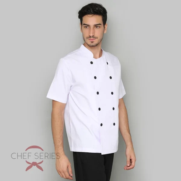 Chef Series SIMPLE Series Tangan Pendek Baju Koki - Putih Kancing Hitam - Image 3