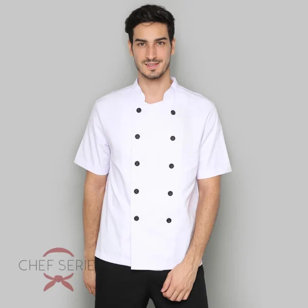 Chef Series SIMPLE Series Tangan Pendek Baju Koki - Putih Kancing Hitam - Image 2