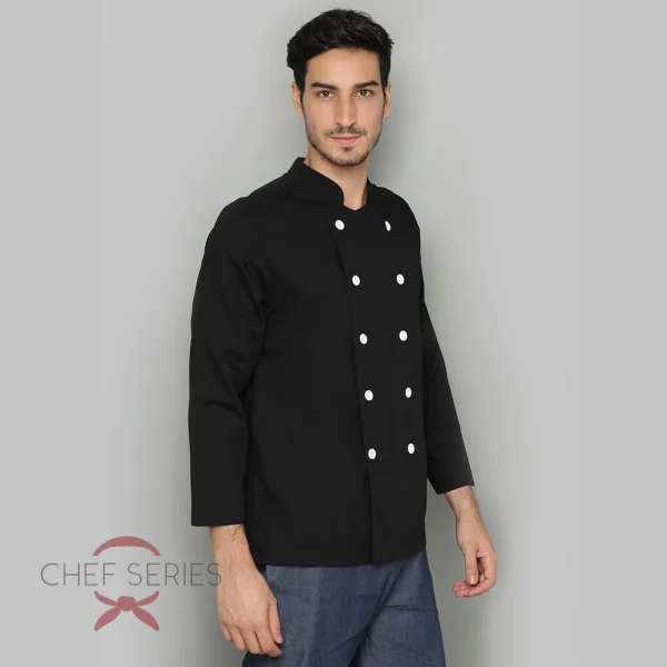 Chef Series SIMPLE Series Tangan Panjang Baju Koki - Hitam Kancing Putih