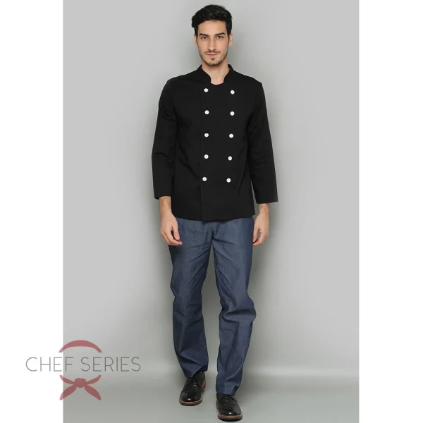 Chef Series SIMPLE Series Tangan Panjang Baju Koki - Hitam Kancing Putih - Image 3