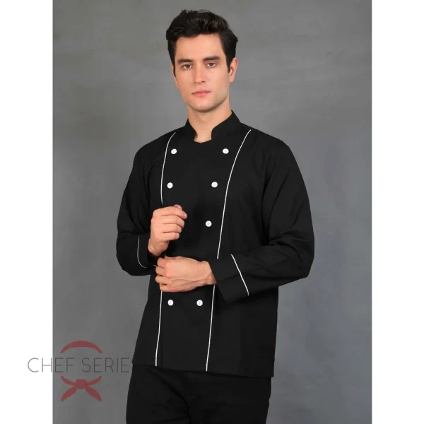 Chef Series Basic Tangan Panjang Baju Koki - Hitam Garis Putih - Image 2