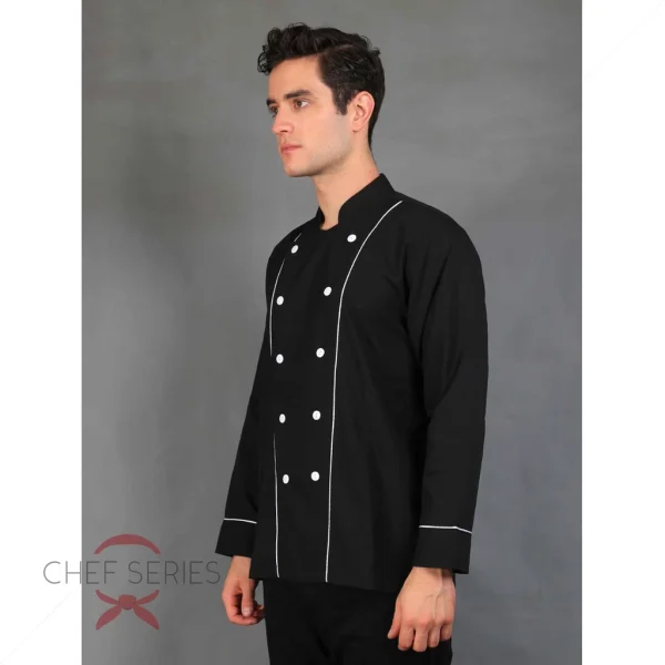 Chef Series Basic Tangan Panjang Baju Koki - Hitam Garis Putih - Image 4