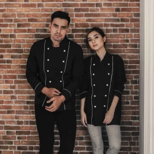 Chef Series Basic Tangan Panjang Baju Koki - Hitam Garis Putih