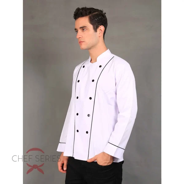 Chef Series Basic Tangan Panjang Baju Koki -  Putih Garis Hitam - Image 3