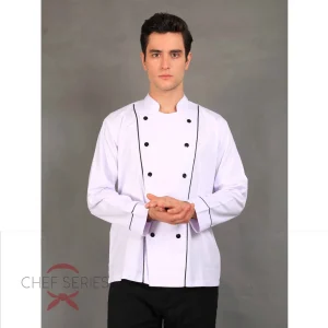Chef Series Basic Tangan Panjang Baju Koki -  Putih Garis Hitam