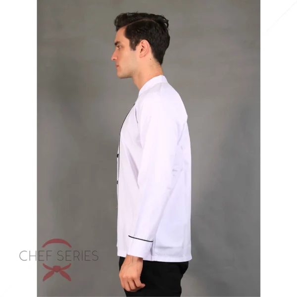 Chef Series Basic Tangan Panjang Baju Koki -  Putih Garis Hitam - Image 4