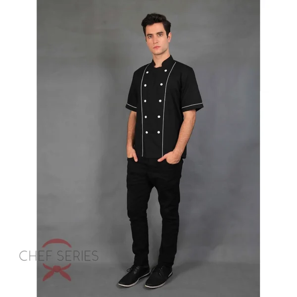 Chef Series Basic Tangan Pendek Baju Koki - Hitam Garis Putih - Image 3