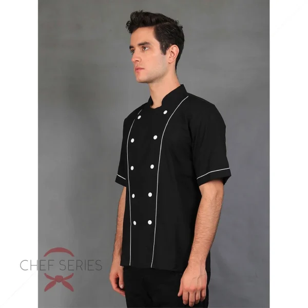 Chef Series Basic Tangan Pendek Baju Koki - Hitam Garis Putih - Image 4