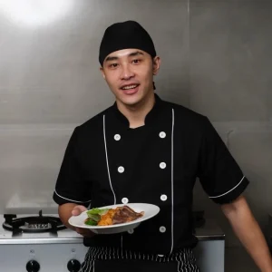 Chef Series Basic Tangan Pendek Baju Koki - Hitam Garis Putih