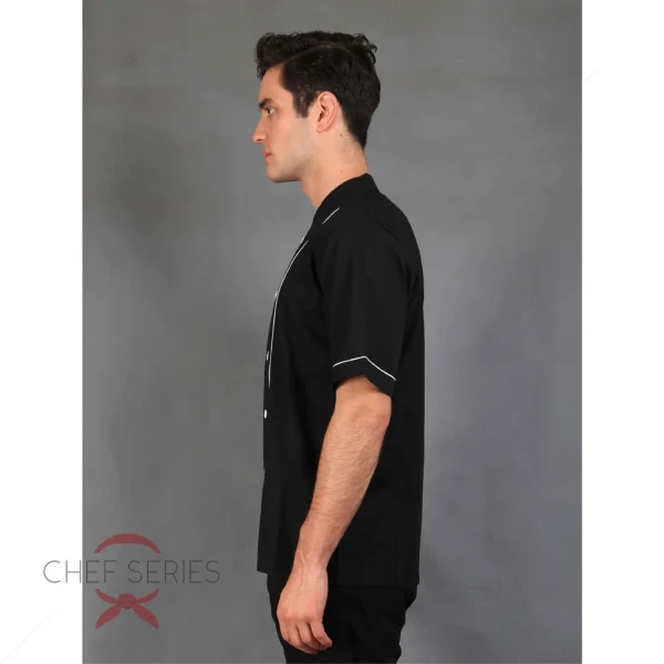 Chef Series Basic Tangan Pendek Baju Koki - Hitam Garis Putih - Image 5