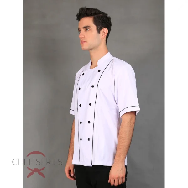 Chef Series Basic Tangan Pendek Baju Koki -  Putih Garis Hitam - Image 4