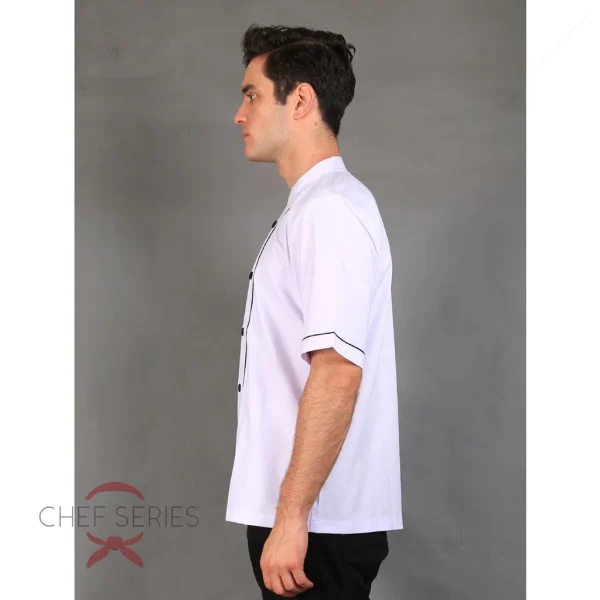 Chef Series Basic Tangan Pendek Baju Koki -  Putih Garis Hitam - Image 5