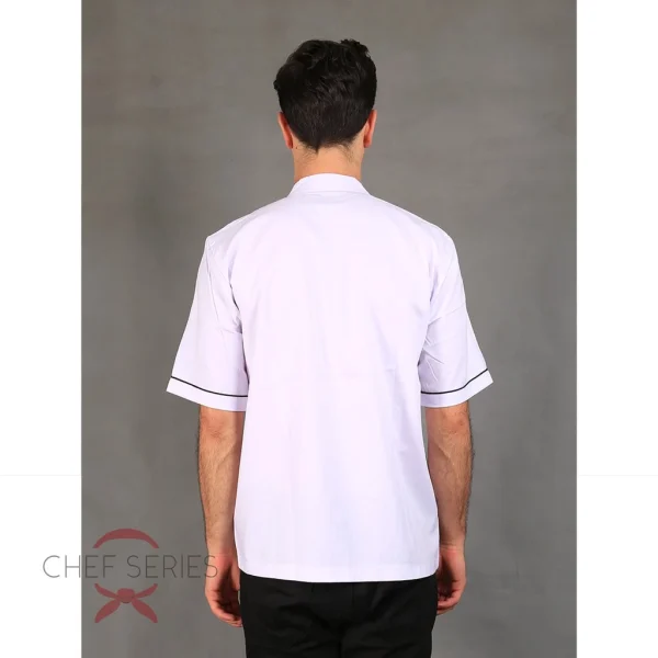 Chef Series Basic Tangan Pendek Baju Koki -  Putih Garis Hitam - Image 6
