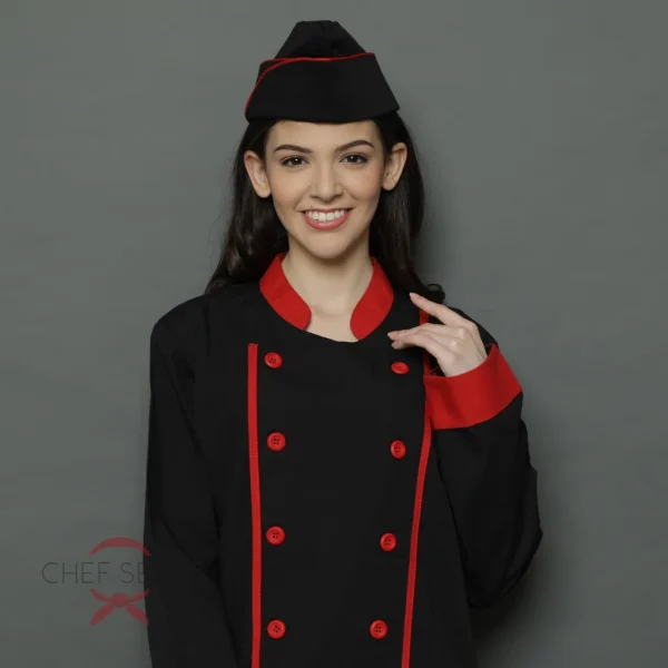Chef Series Ruby Series Chef Hat - Hitam Merah
