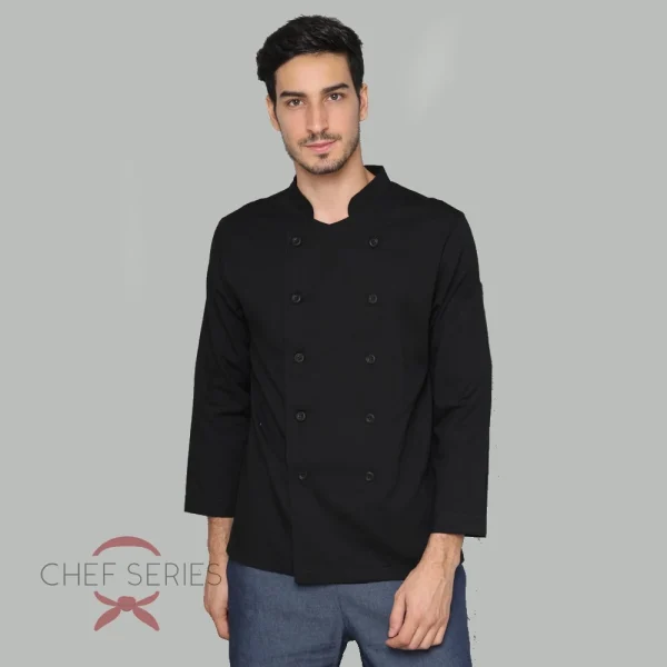 Chef Series SIMPLE Series Tangan Panjang Baju Koki - Hitam - Image 2