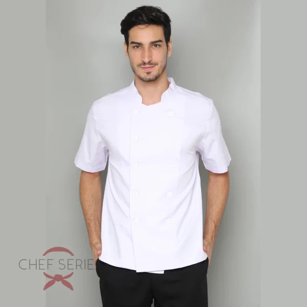 Chef Series SIMPLE Series Tangan Pendek Baju Koki - Putih - Image 2
