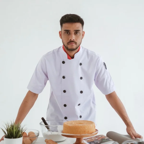 Chef Series SIMPLE Series Tangan Pendek Baju Koki - Putih Kancing Hitam