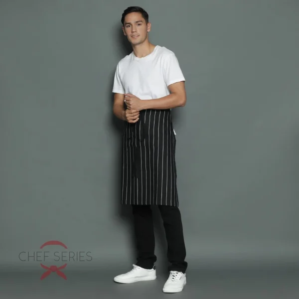 Chef Series STRIPE Series Half Panjang Apron - Hitam - Image 2