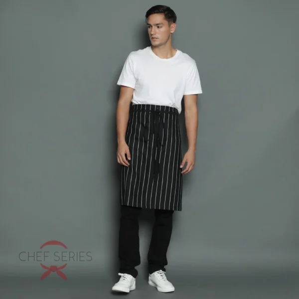 Chef Series STRIPE Series Half Panjang Apron - Hitam - Image 4