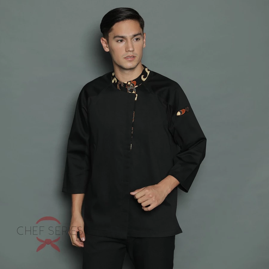 Chef Series Signature Batik Tangan Panjang Baju Koki - Hitam