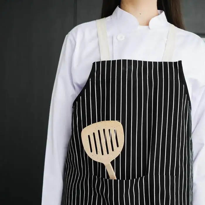 Chef Series Small Stripe X Series Full Panjang Apron - Hitam