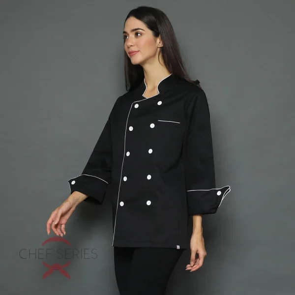 Chef Series World-Class Series Tangan Panjang Baju Koki - Hitam - Image 2