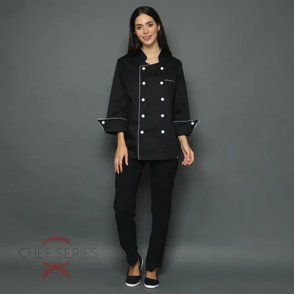 Chef Series World-Class Series Tangan Panjang Baju Koki - Hitam - Image 3