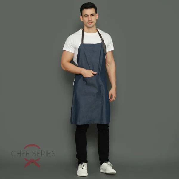 Chef Series Silver Denim Full Panjang Apron - Biru Denim - Image 4