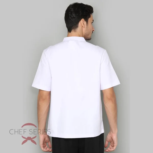 Chef Series SIMPLE Series Tangan Pendek Baju Koki - Putih Kancing Hitam - Image 4