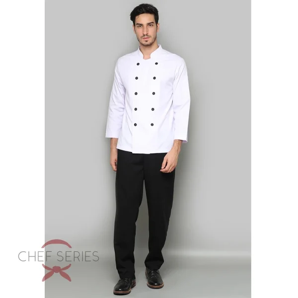 Chef Series SIMPLE Series Tangan Panjang Baju Koki - Putih Kancing Hitam - Image 4