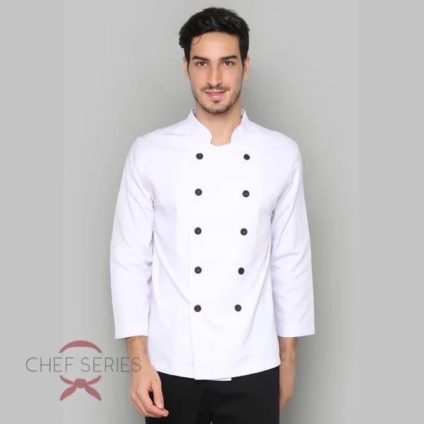 Chef Series SIMPLE Series Tangan Panjang Baju Koki - Putih Kancing Hitam - Image 5