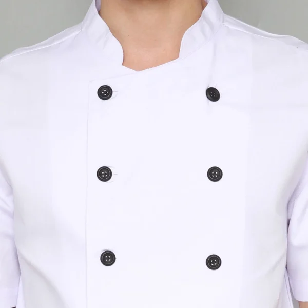 Chef Series SIMPLE Series Tangan Pendek Baju Koki - Putih Kancing Hitam - Image 6