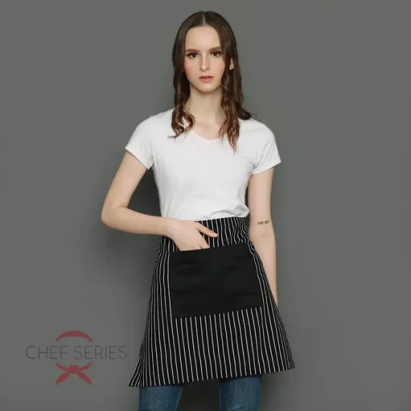 Chef Series Small STRIPE Series Half Pendek Apron - Hitam - Image 3