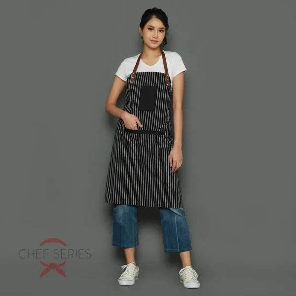 Chef Series Small STRIPE Series Full Panjang Apron - Hitam - Image 4