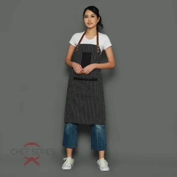 Chef Series Small STRIPE Series Full Panjang Apron - Hitam - Image 3