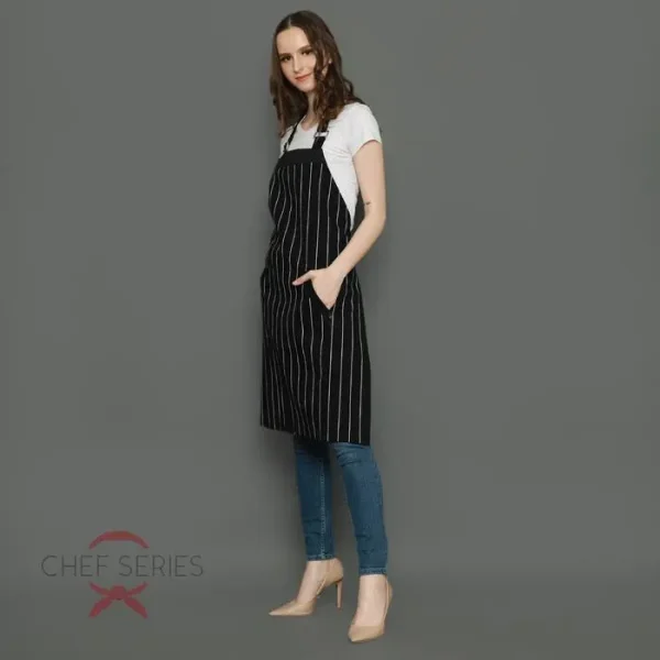 Chef Series Big STRIPE Series Full Panjang Apron - Hitam - Image 3