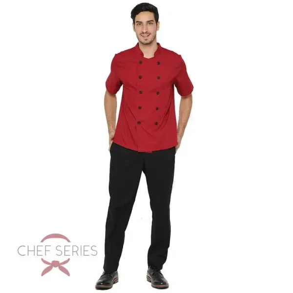 Chef Series SIMPLE Series Tangan Pendek Baju Koki - Merah Tua - Image 5