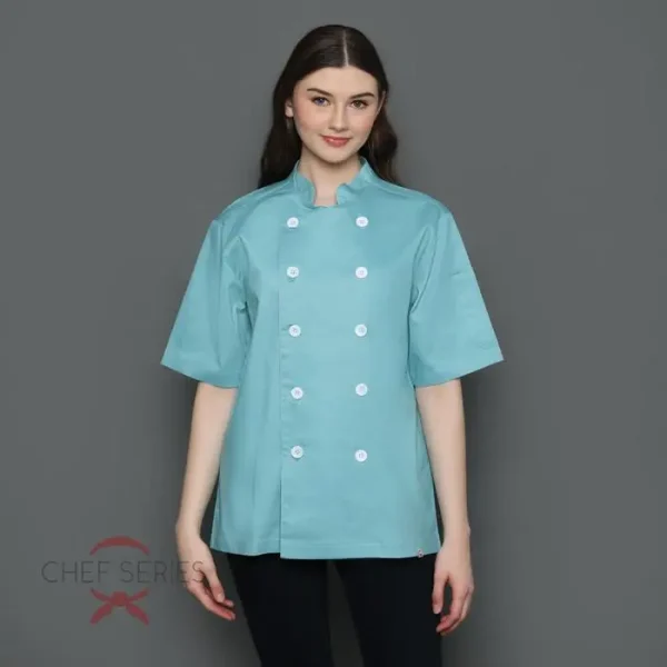 Chef Series Simple Series Tangan Pendek Baju Koki - Teal - Image 2