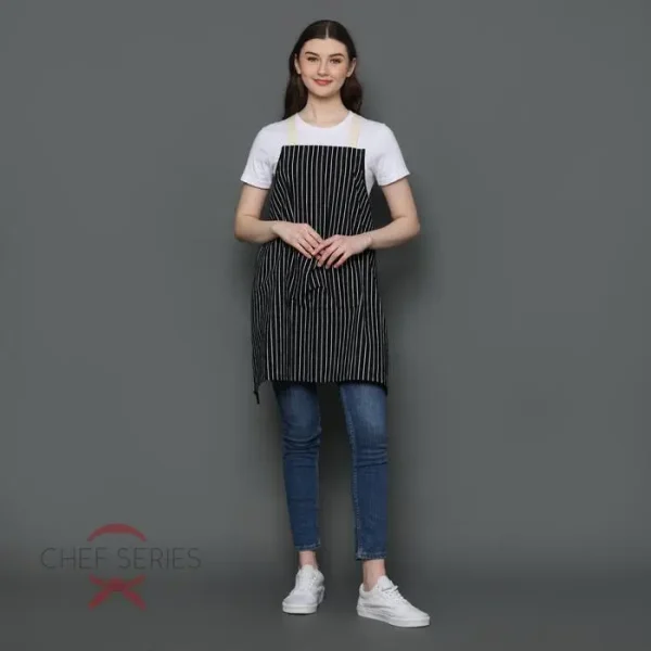 Chef Series Small Stripe X Series Full Panjang Apron - Hitam - Image 5