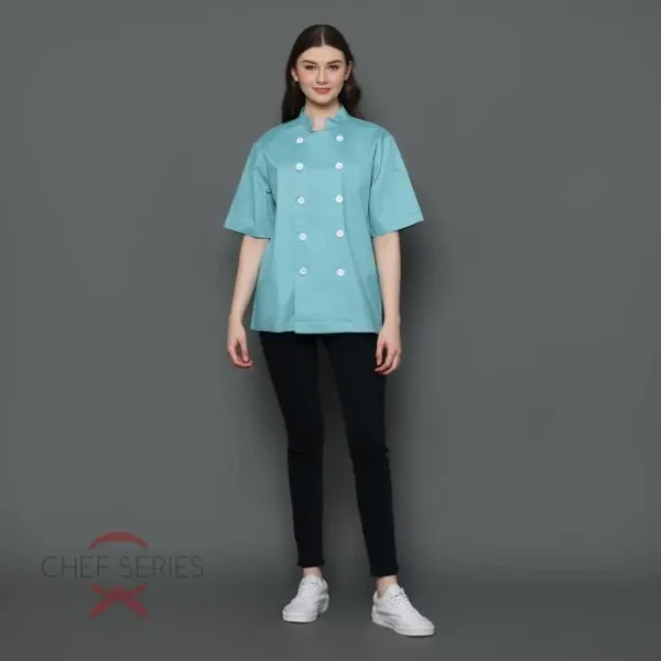 Chef Series Simple Series Tangan Pendek Baju Koki - Teal - Image 5