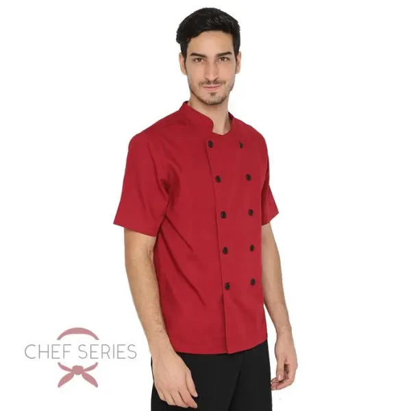 Chef Series SIMPLE Series Tangan Pendek Baju Koki - Merah Tua - Image 3