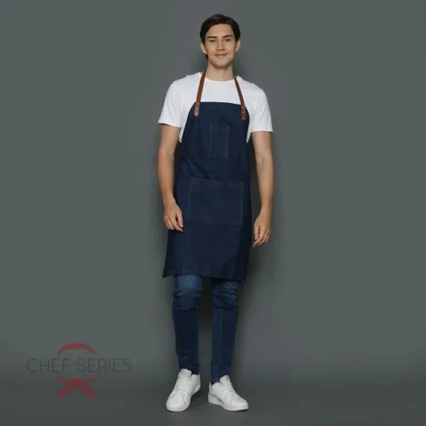 Chef Series Dark Blue Jeans Full Panjang Apron - Blue Jeans