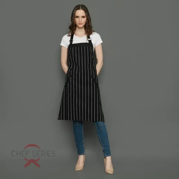 Chef Series Big STRIPE Series Full Panjang Apron - Hitam - Image 5