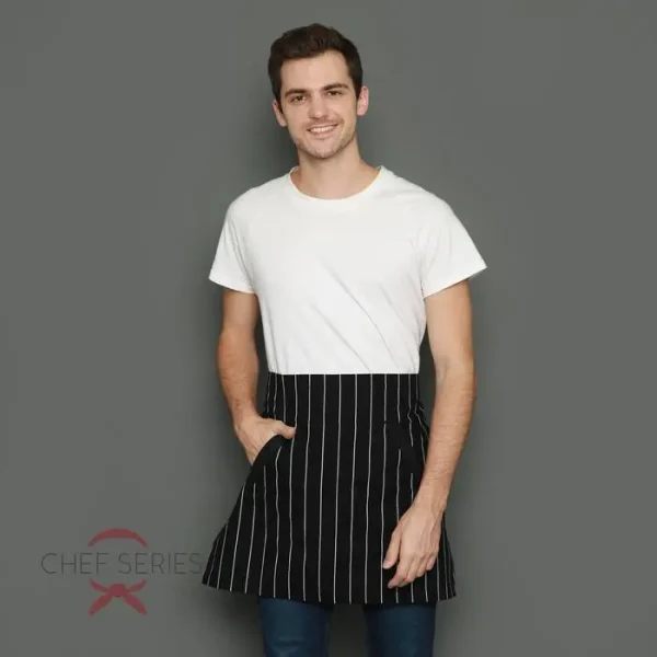 Chef Series Big STRIPE Series Half Pendek Apron - Hitam - Image 3