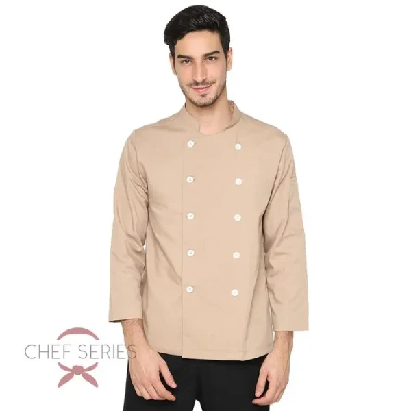 Chef Series SIMPLE Series Tangan Panjang Baju Koki - Krem - Image 2
