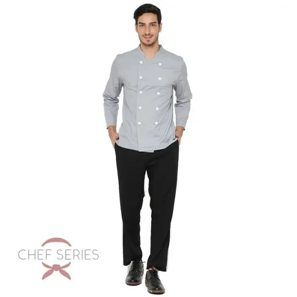 Chef Series SIMPLE Series Tangan Panjang Baju Koki - Abu-abu - Image 5