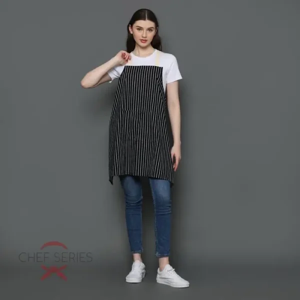 Chef Series Small Stripe X Series Full Panjang Apron - Hitam - Image 2