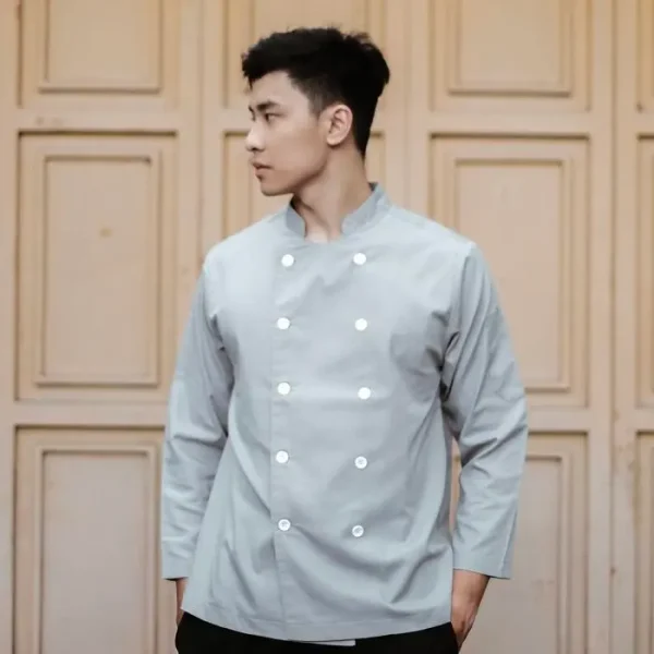 Chef Series SIMPLE Series Tangan Panjang Baju Koki - Abu-abu