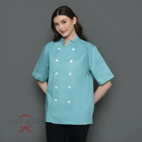Chef Series Simple Series Tangan Pendek Baju Koki - Teal - Image 3